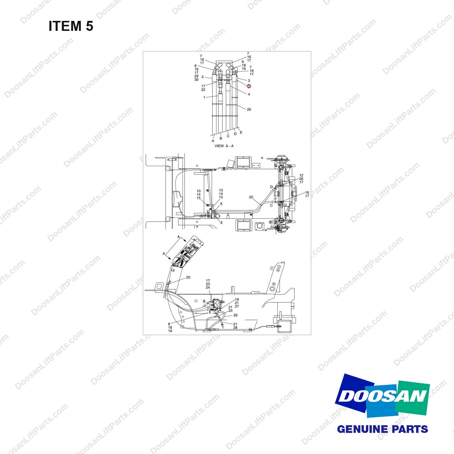 A271411 LINES GP-POWER STEERING - full parts diagram, item 5 marked - genuine Doosan / Bobcat forklift part