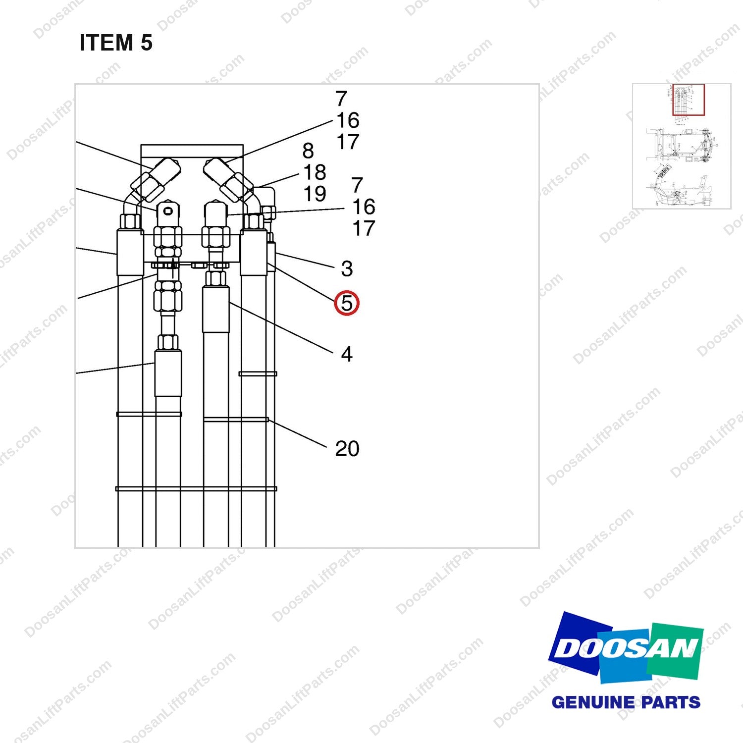 A271411 LINES GP-POWER STEERING - parts diagram, item 5 shown - genuine Doosan / Bobcat forklift part