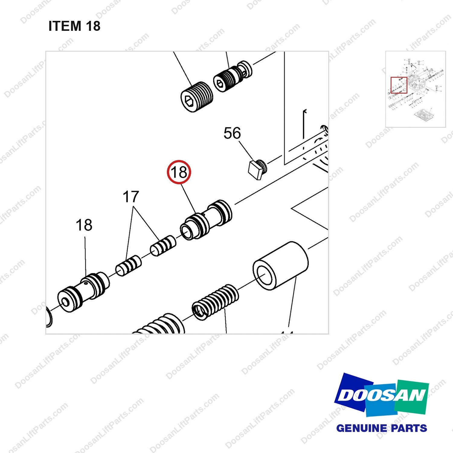 A273166 CONTROL VALVE ASS'Y - parts diagram, item 18 shown - genuine Doosan / Bobcat forklift part
