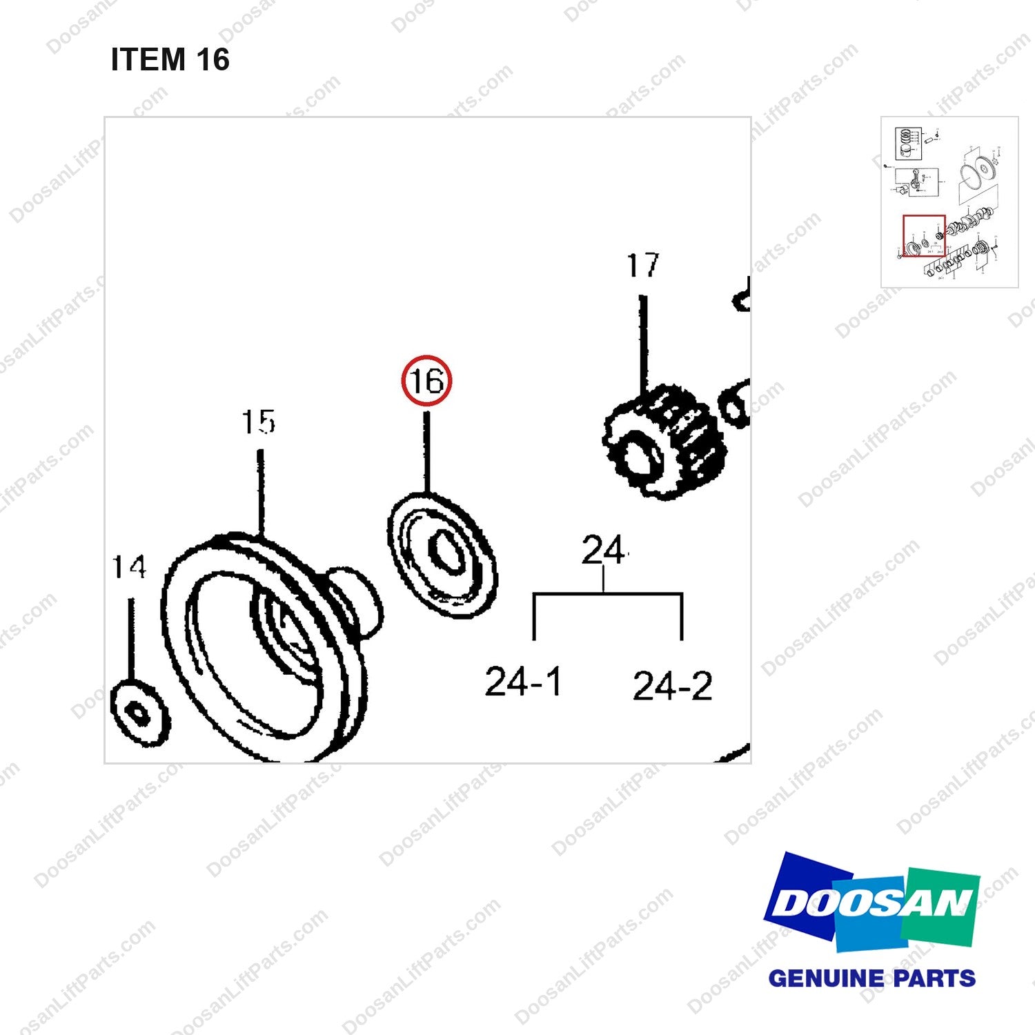 A273629 PISTON, CRANKSHAFT & FLYWHEEL - parts diagram, item 16 shown - genuine Doosan / Bobcat forklift part