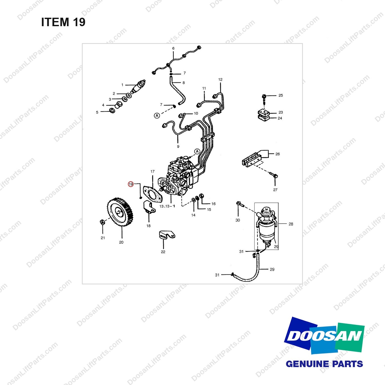 A273731 FUEL GP - full parts diagram, item 19 marked - genuine Doosan / Bobcat forklift part