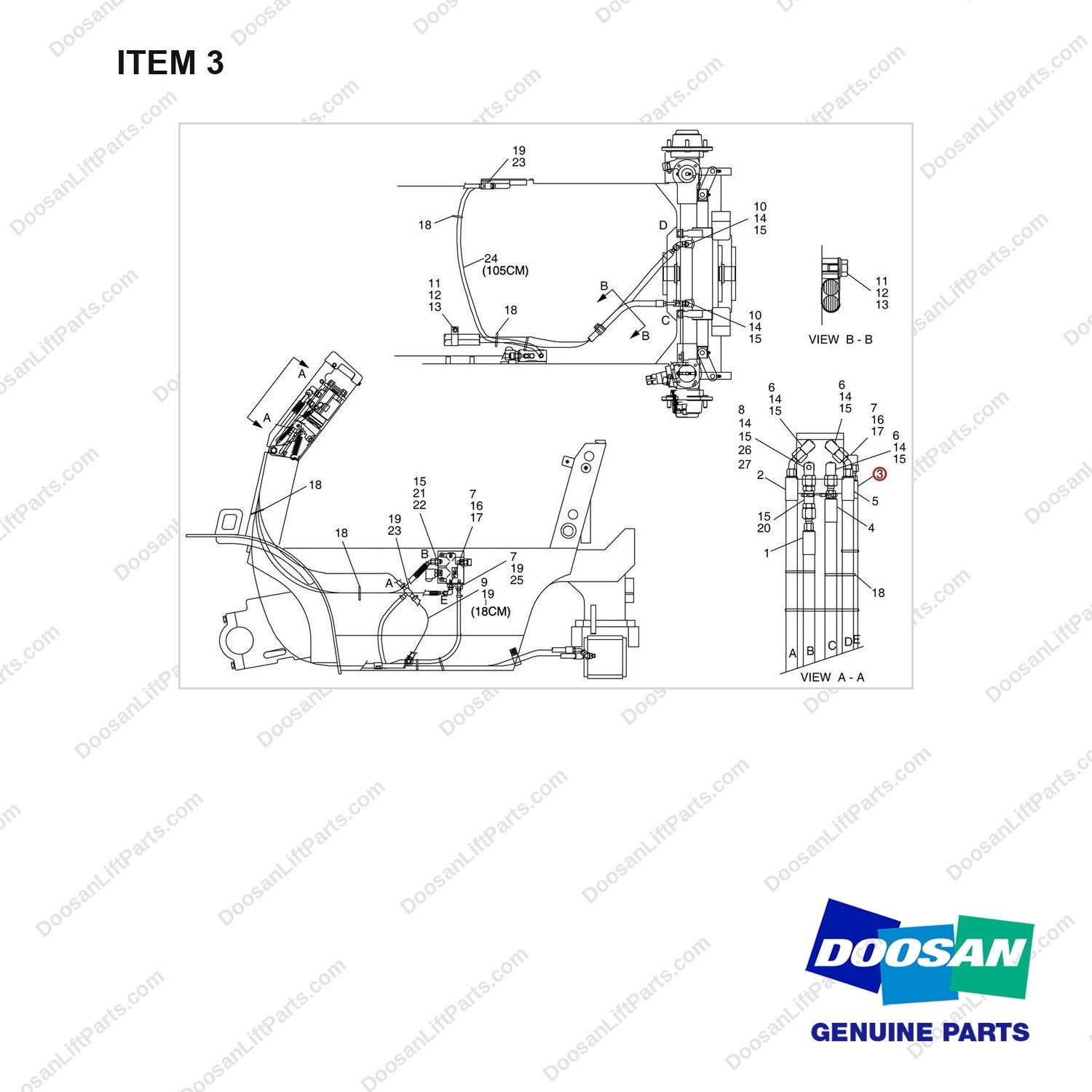 A275023 LINES GP-POWER STEERING - full parts diagram, item 3 marked - genuine Doosan / Bobcat forklift part