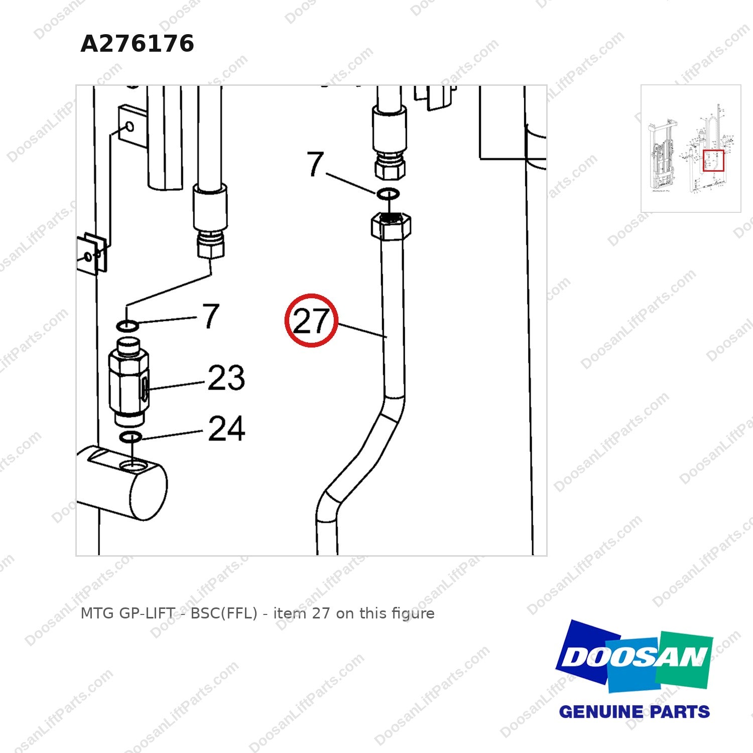 A276176 MTG GP-LIFT - BSC(FFL) - parts diagram, item 27 shown - genuine Doosan / Bobcat forklift part