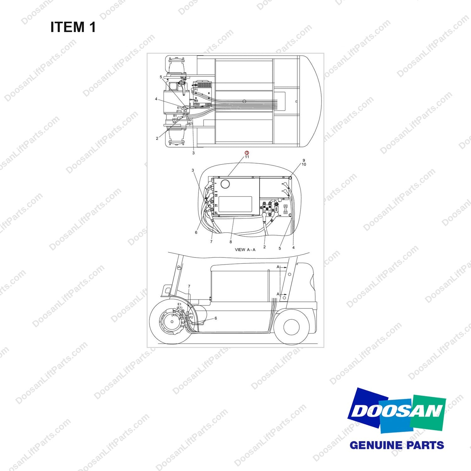 A284270 PANEL GP-CONTROL - full parts diagram, item 1 marked - genuine Doosan / Bobcat forklift part
