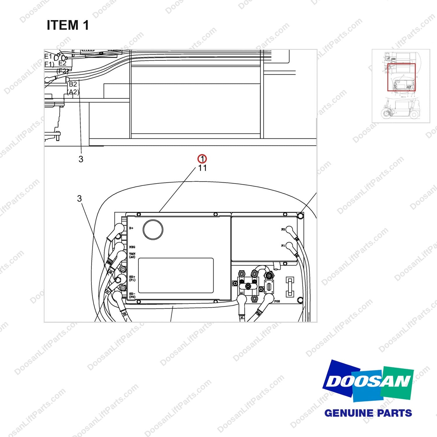 A284270 PANEL GP-CONTROL - parts diagram, item 1 shown - genuine Doosan / Bobcat forklift part