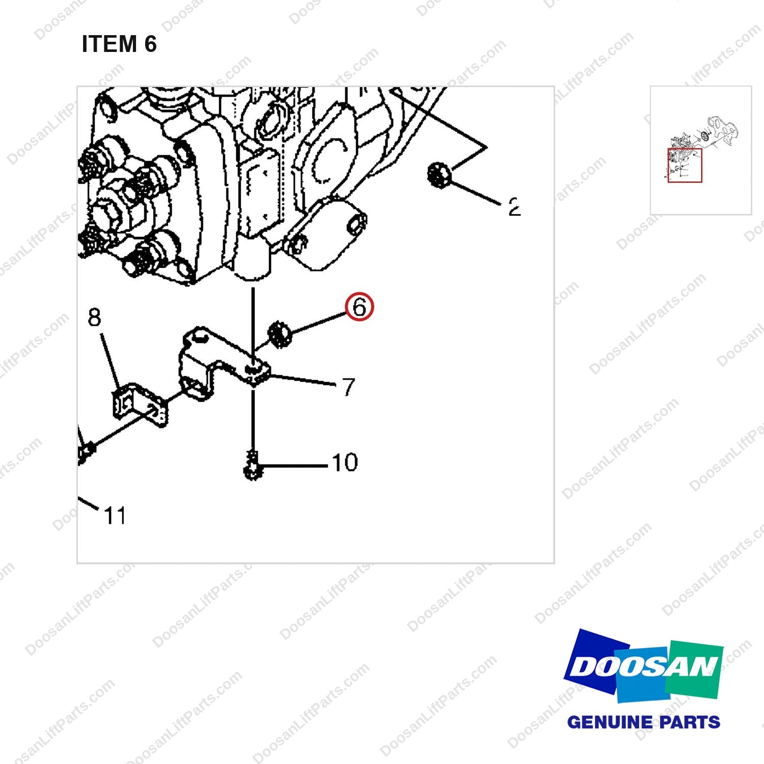 A293343 FUEL PUMP MOUNTING - parts diagram, item 6 shown - genuine Doosan / Bobcat forklift part
