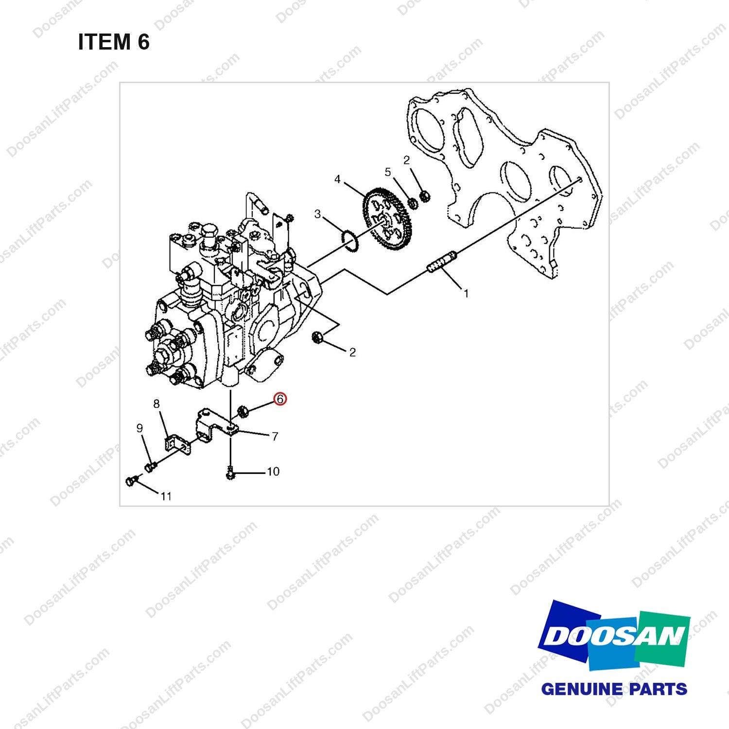 A293343 FUEL PUMP MOUNTING - full parts diagram, item 6 marked - genuine Doosan / Bobcat forklift part