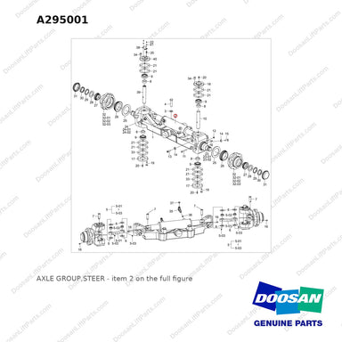 A295001 AXLE GROUP,STEER - full parts diagram, item 2 marked - genuine Doosan / Bobcat forklift part