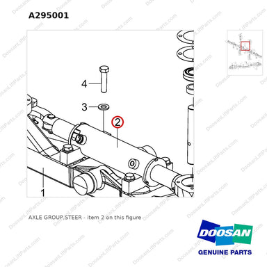 A295001 AXLE GROUP,STEER - parts diagram, item 2 shown - genuine Doosan / Bobcat forklift part