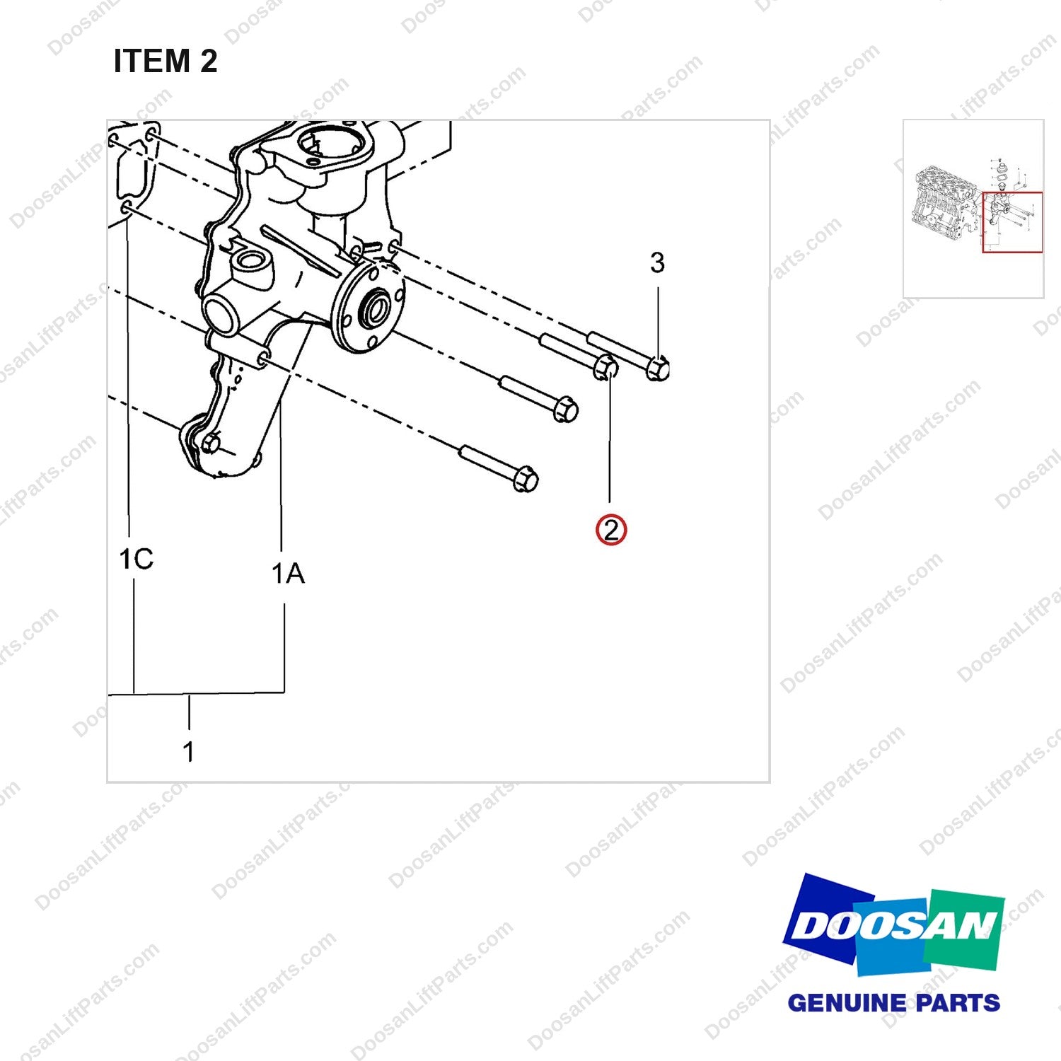 A298026 THERMOSTAT - parts diagram, item 2 shown - genuine Doosan / Bobcat forklift part