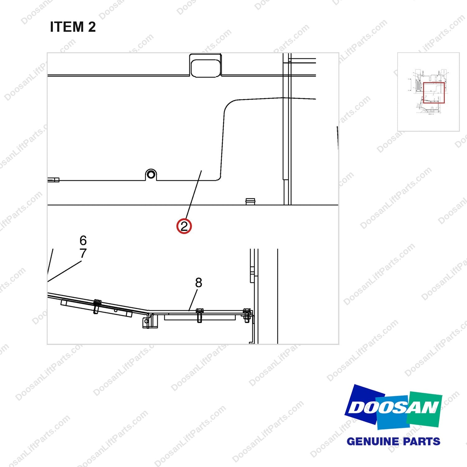 A301254 FLOOR PLATE GP - parts diagram, item 2 shown - genuine Doosan / Bobcat forklift part