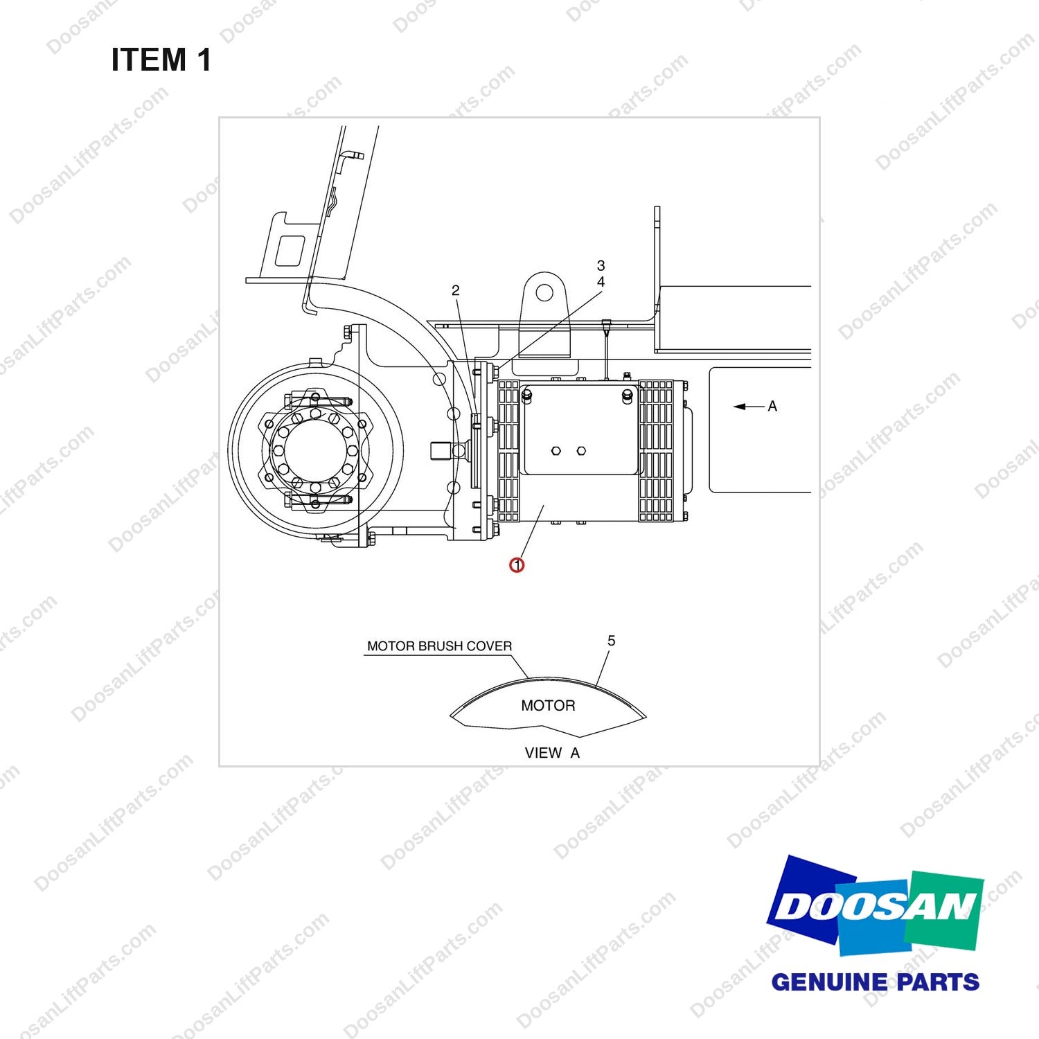 A304101 MOTOR GP-DRIVE - 36V - full parts diagram, item 1 marked - genuine Doosan / Bobcat forklift part