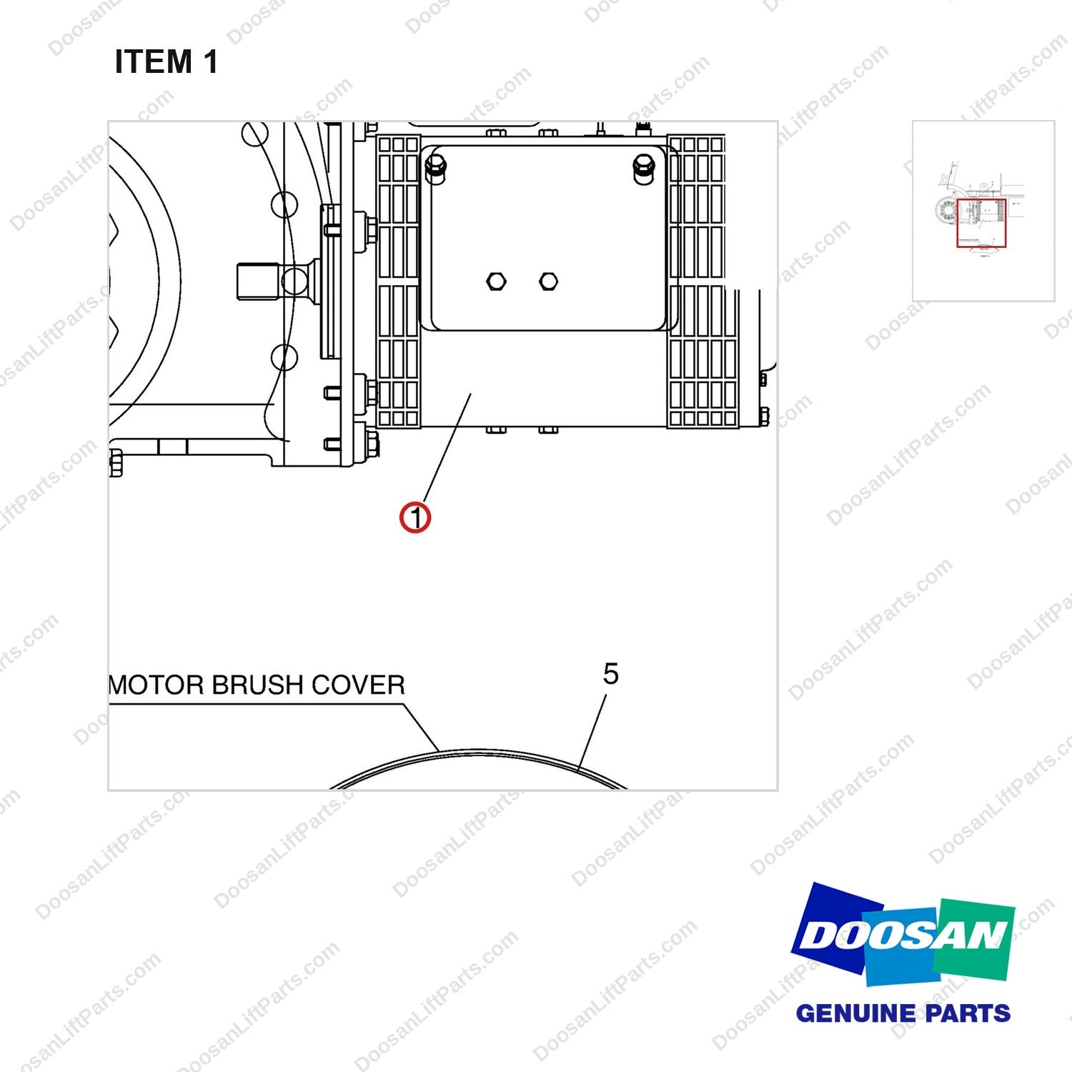 A304101 MOTOR GP-DRIVE - 36V - parts diagram, item 1 shown - genuine Doosan / Bobcat forklift part