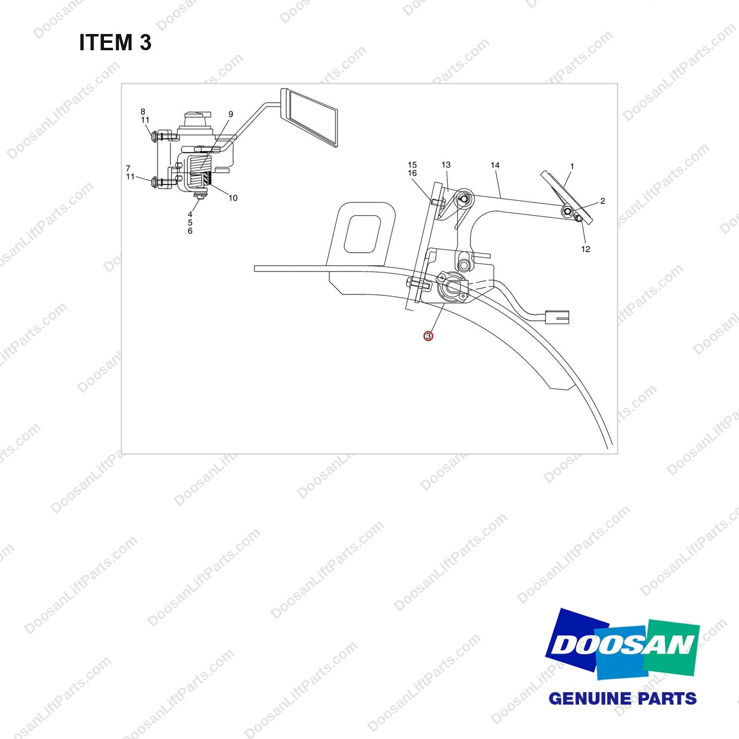A321128 CONTROL GP-ACCEL - (LP, G420E) - full parts diagram, item 3 marked - genuine Doosan / Bobcat forklift part
