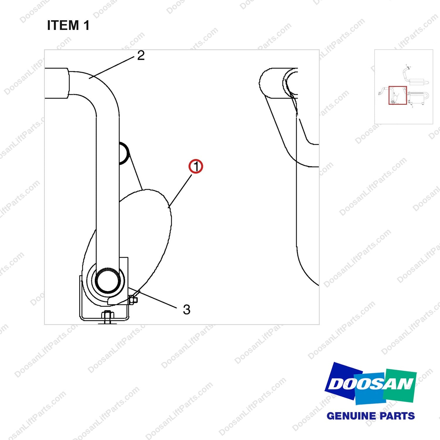 A323007 MUFFLER GP - (LP, G420E) - parts diagram, item 1 shown - genuine Doosan / Bobcat forklift part