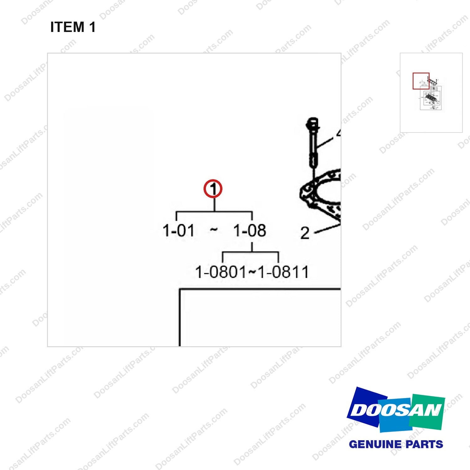 A323053 Cylinder Head - parts diagram, item 1 shown - genuine Doosan / Bobcat forklift part
