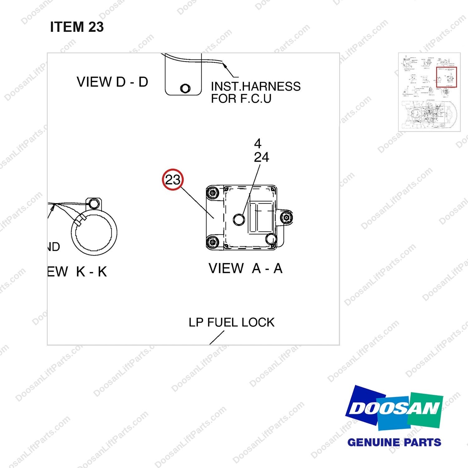 A331398 WIRING GP - (LP, G430E) - parts diagram, item 23 shown - genuine Doosan / Bobcat forklift part