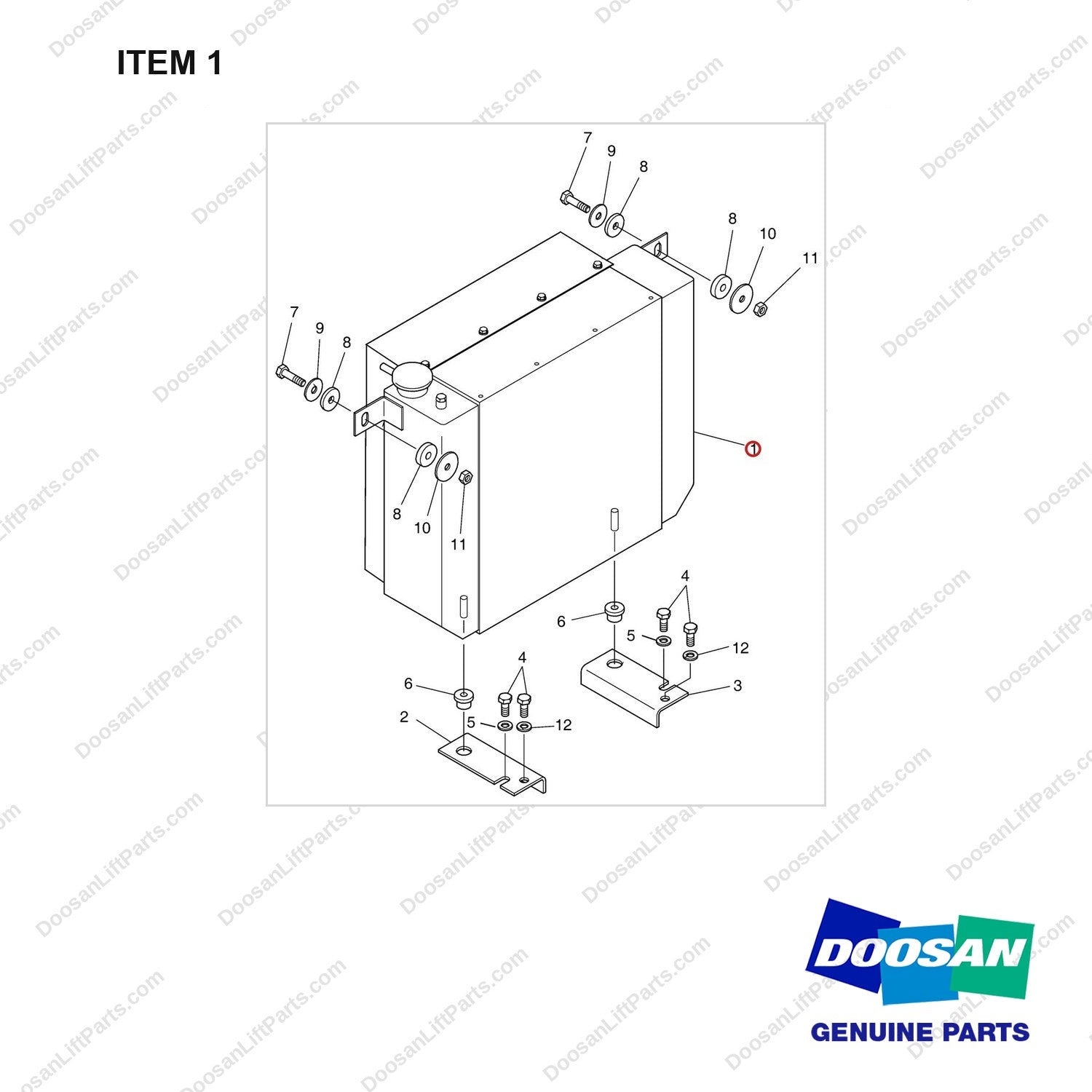 A333005 RADIATOR GP - (2.0/2.5/3.0/3.2 TON) - full parts diagram, item 1 marked - genuine Doosan / Bobcat forklift part