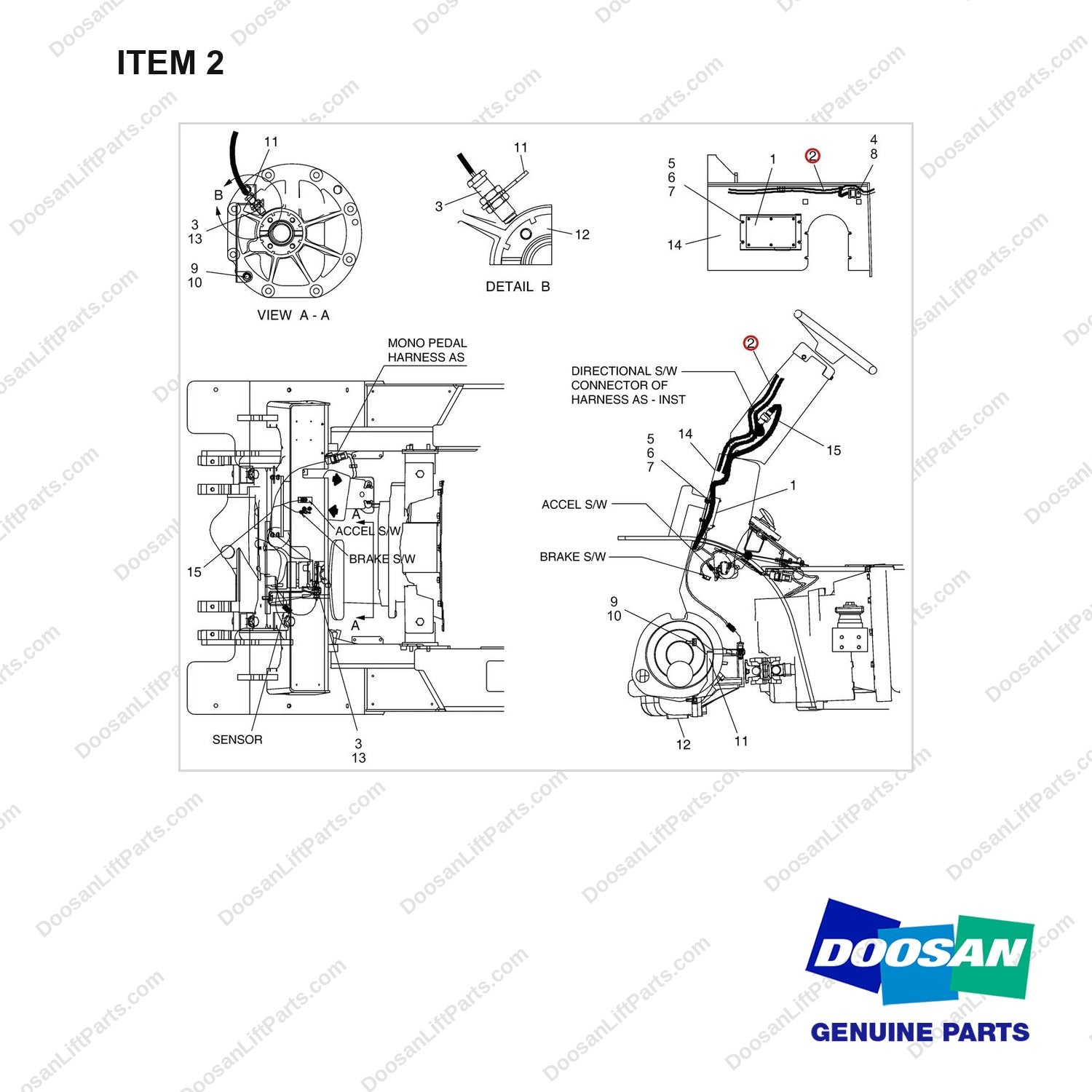 A334074 CHANGEOVER AR.-AUTOSHIFT CONTROLLER ,MONOPED - SINGLE(G424E) - full parts diagram, item 2 marked - genuine Doosan / Bobcat forklift part