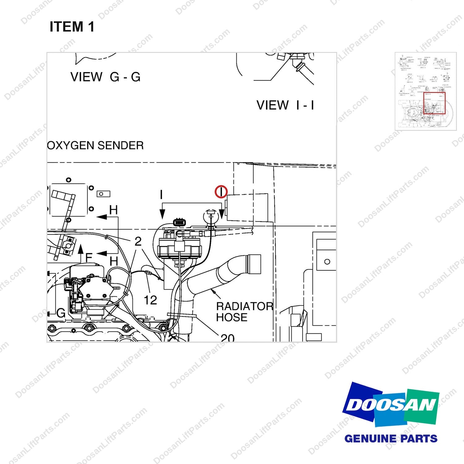 A334109 WIRING GP - (LP, G430E) - parts diagram, item 1 shown - genuine Doosan / Bobcat forklift part