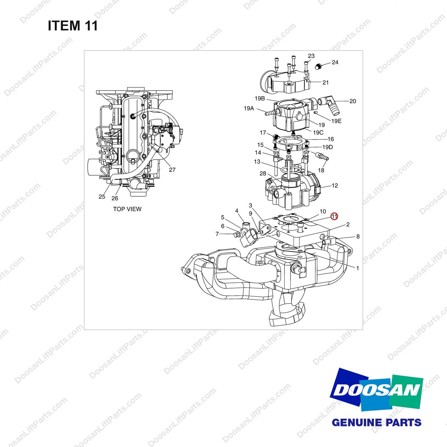 A343040 LP CARBURETOR GP - full parts diagram, item 11 marked - genuine Doosan / Bobcat forklift part