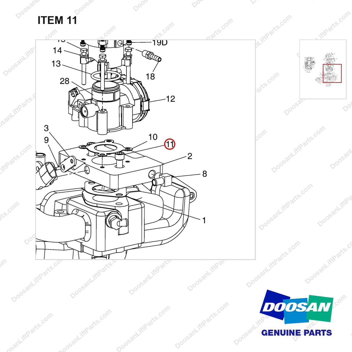A343040 LP CARBURETOR GP - parts diagram, item 11 shown - genuine Doosan / Bobcat forklift part