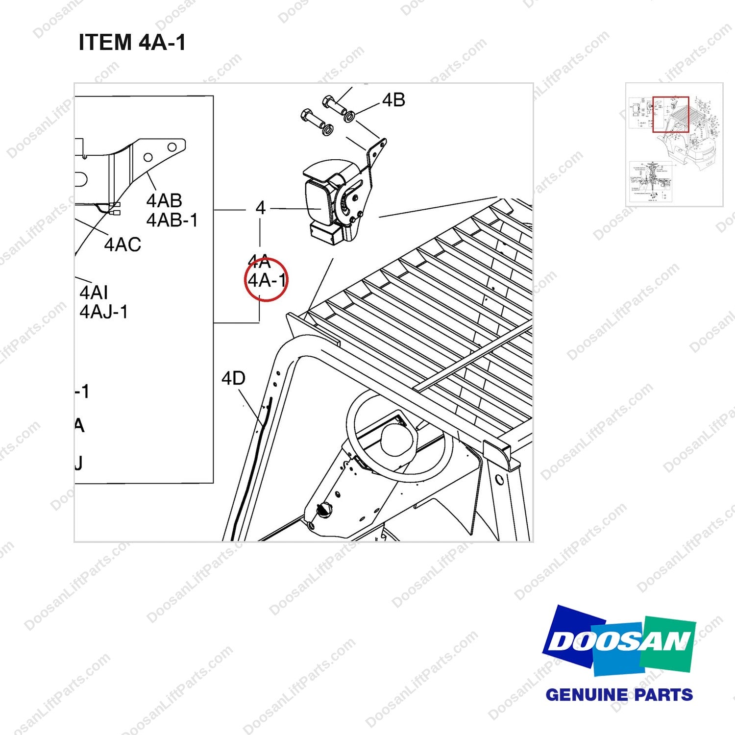 A351474 LIGHT GP - parts diagram, item 4A-1 shown - genuine Doosan / Bobcat forklift part