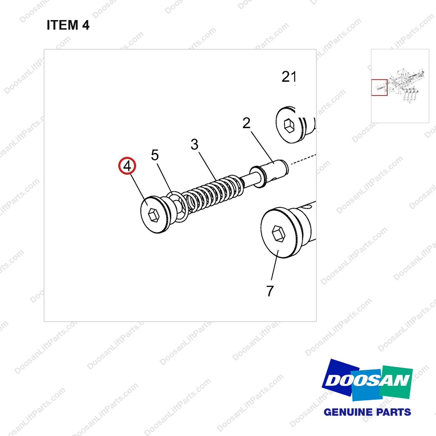 A353080 VALVE KIT;TRANSMISSION - parts diagram, item 4 shown - genuine Doosan / Bobcat forklift part