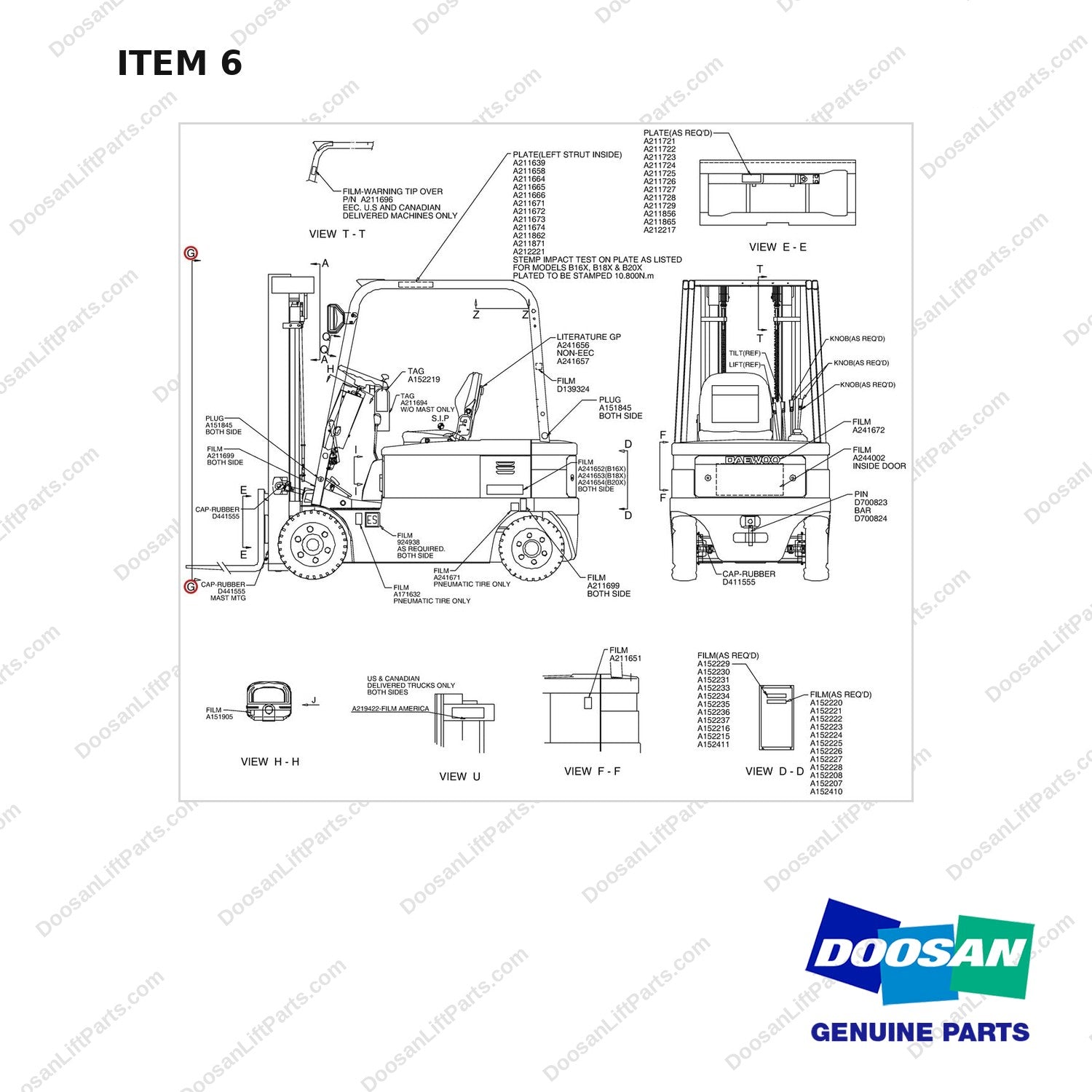 A361188 LUBRICANT PAINT & LUBRICANT GP PART 1 OF 3 (1page) - full parts diagram, item 6 marked - genuine Doosan / Bobcat forklift part