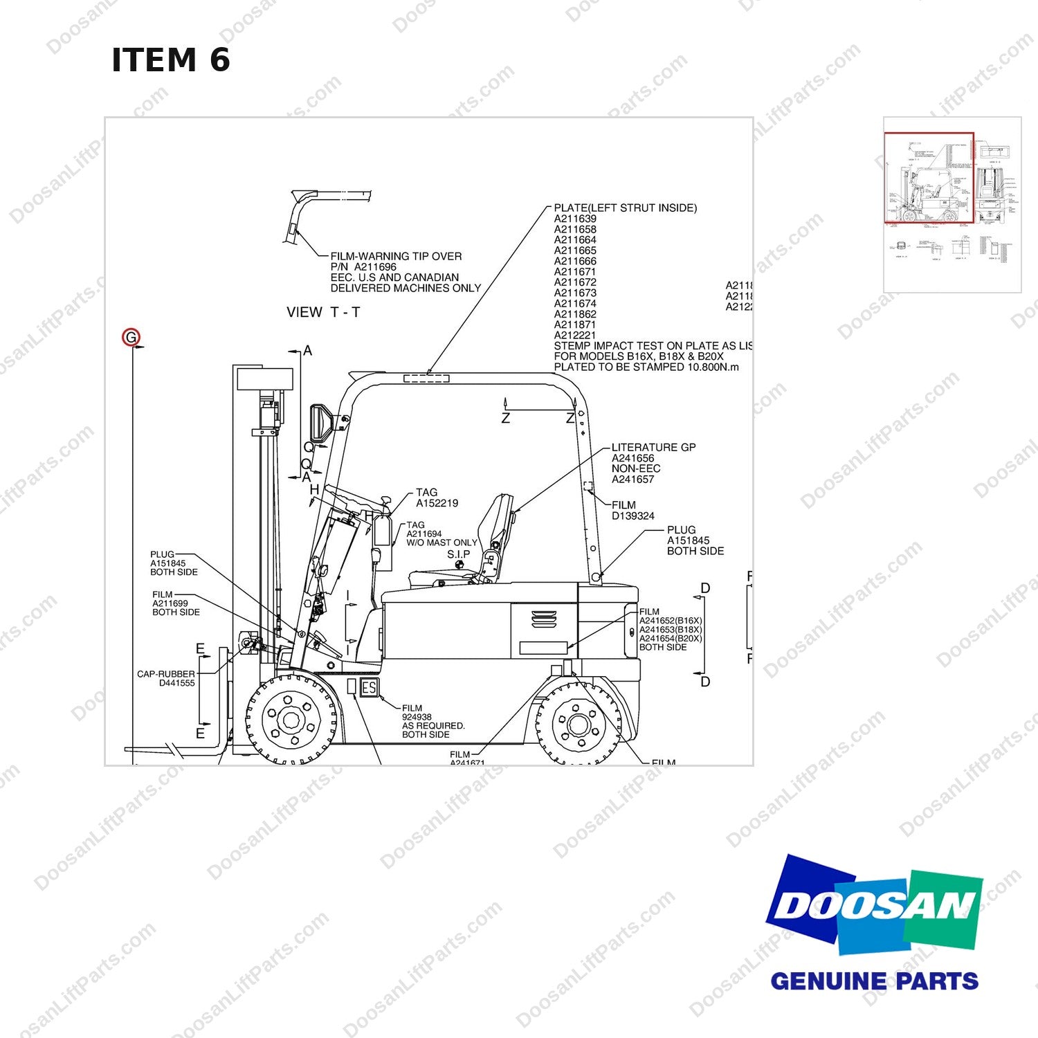 A361188 LUBRICANT PAINT & LUBRICANT GP PART 1 OF 3 (1page) - parts diagram, item 6 shown - genuine Doosan / Bobcat forklift part