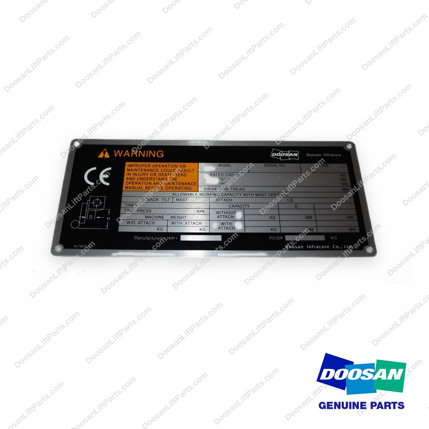 A378576 - Identification Plate - OEM Doosan Daewoo Bobcat