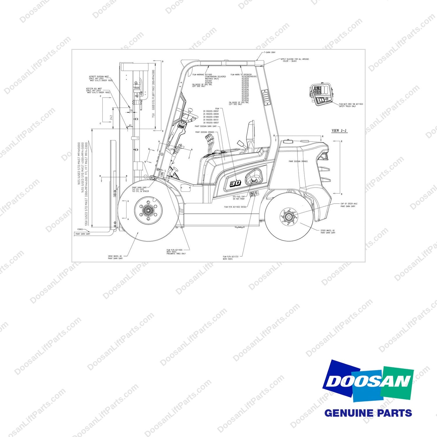 A378765 LUBRICANT GROUP - full parts diagram - genuine Doosan / Bobcat forklift part