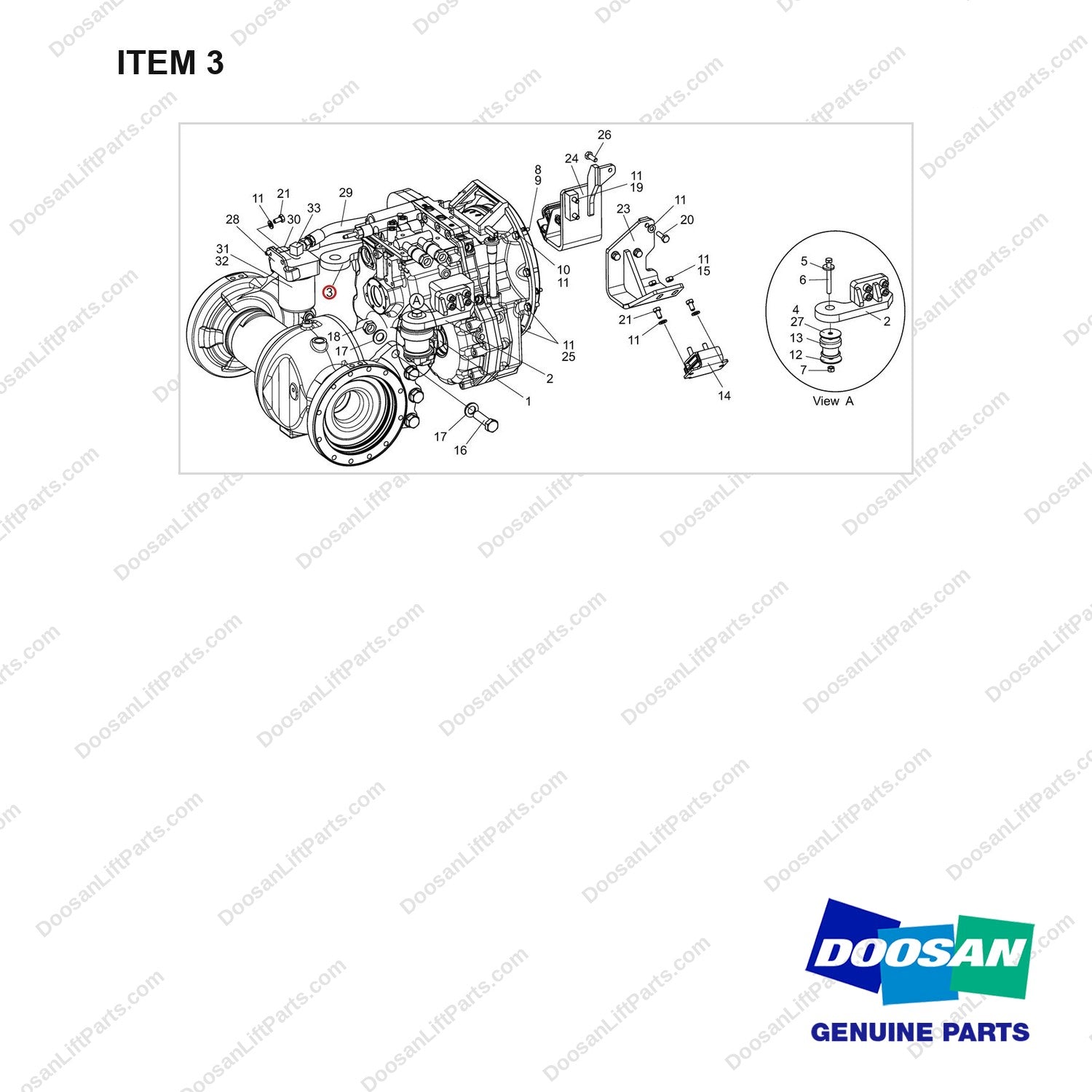 A391318 Mounting Gp-Power Train & E/G - full parts diagram, item 3 marked - genuine Doosan / Bobcat forklift part