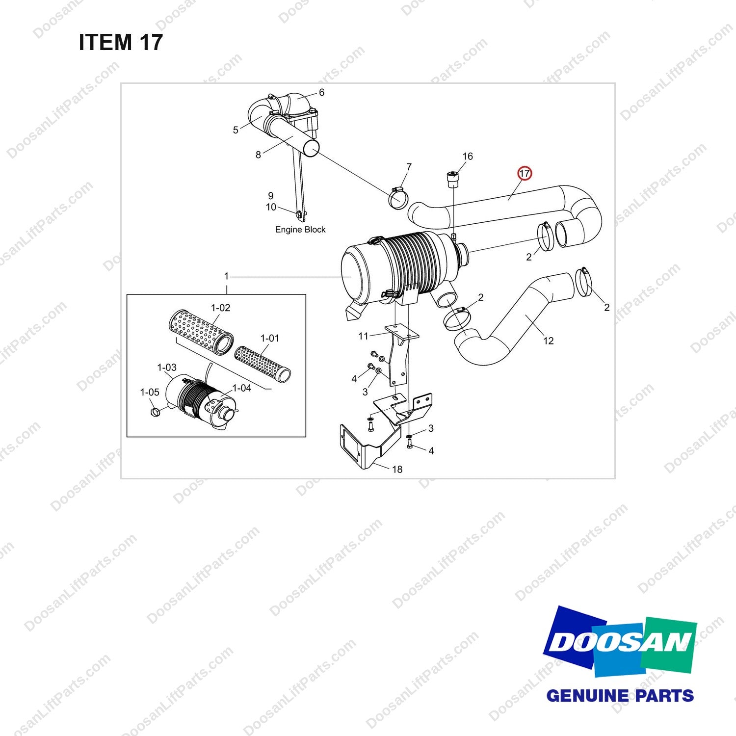 A402463 Air Cleaner Gp - full parts diagram, item 17 marked - genuine Doosan / Bobcat forklift part