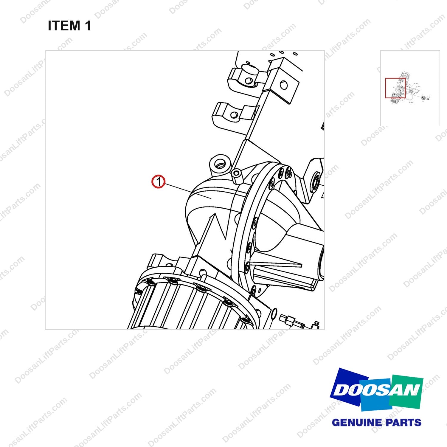 A403159 Drive Axle Gp - parts diagram, item 1 shown - genuine Doosan / Bobcat forklift part