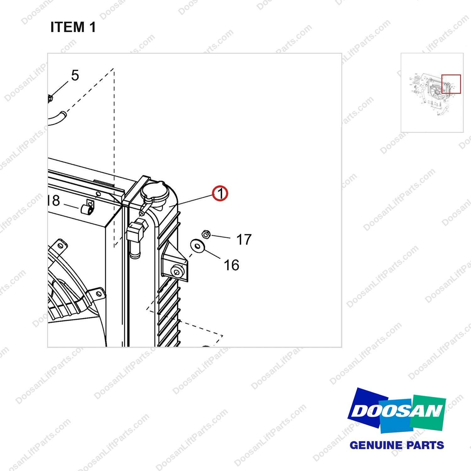 A403533 Cooling Gp - parts diagram, item 1 shown - genuine Doosan / Bobcat forklift part