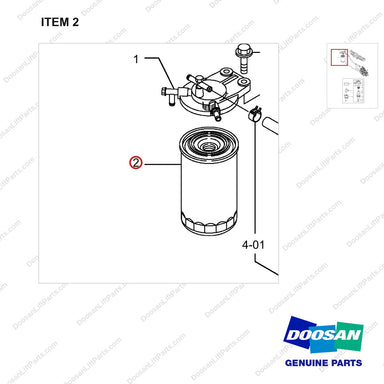 A408064 FILTER,FUEL - parts diagram, item 2 shown - genuine Doosan / Bobcat forklift part