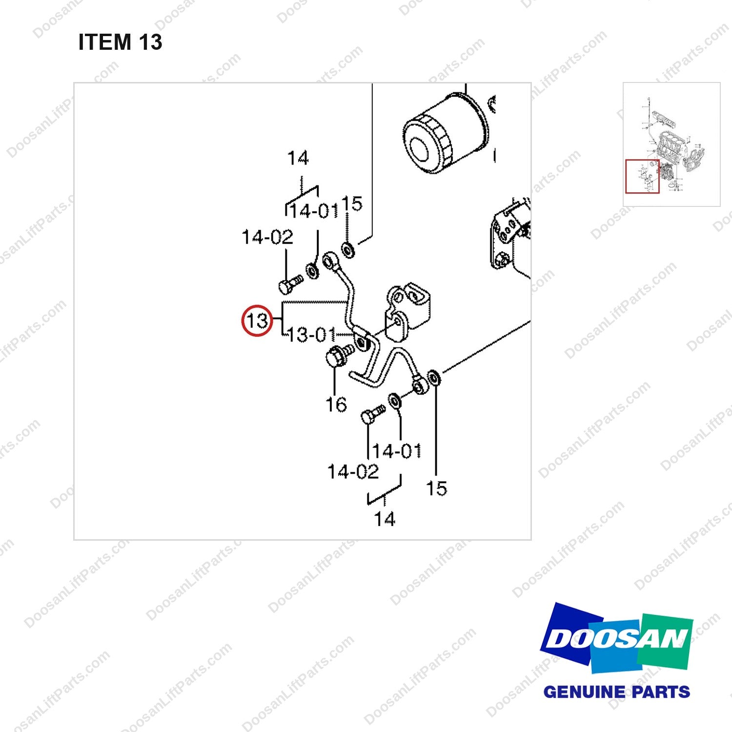 A408398 LUB. Oil System Gp - parts diagram, item 13 shown - genuine Doosan / Bobcat forklift part
