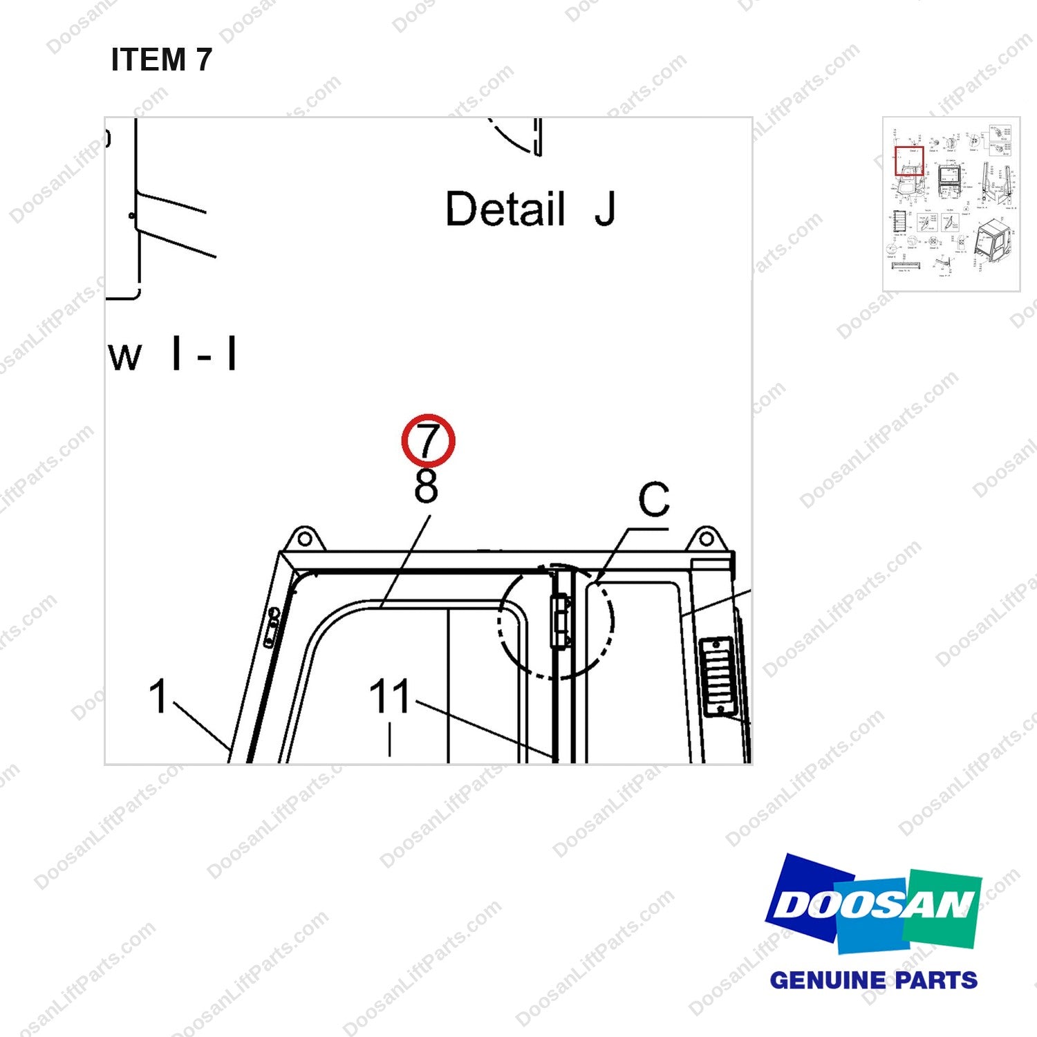 A409232 Cabin Ass'y - Main-D Type - parts diagram, item 7 shown - genuine Doosan / Bobcat forklift part