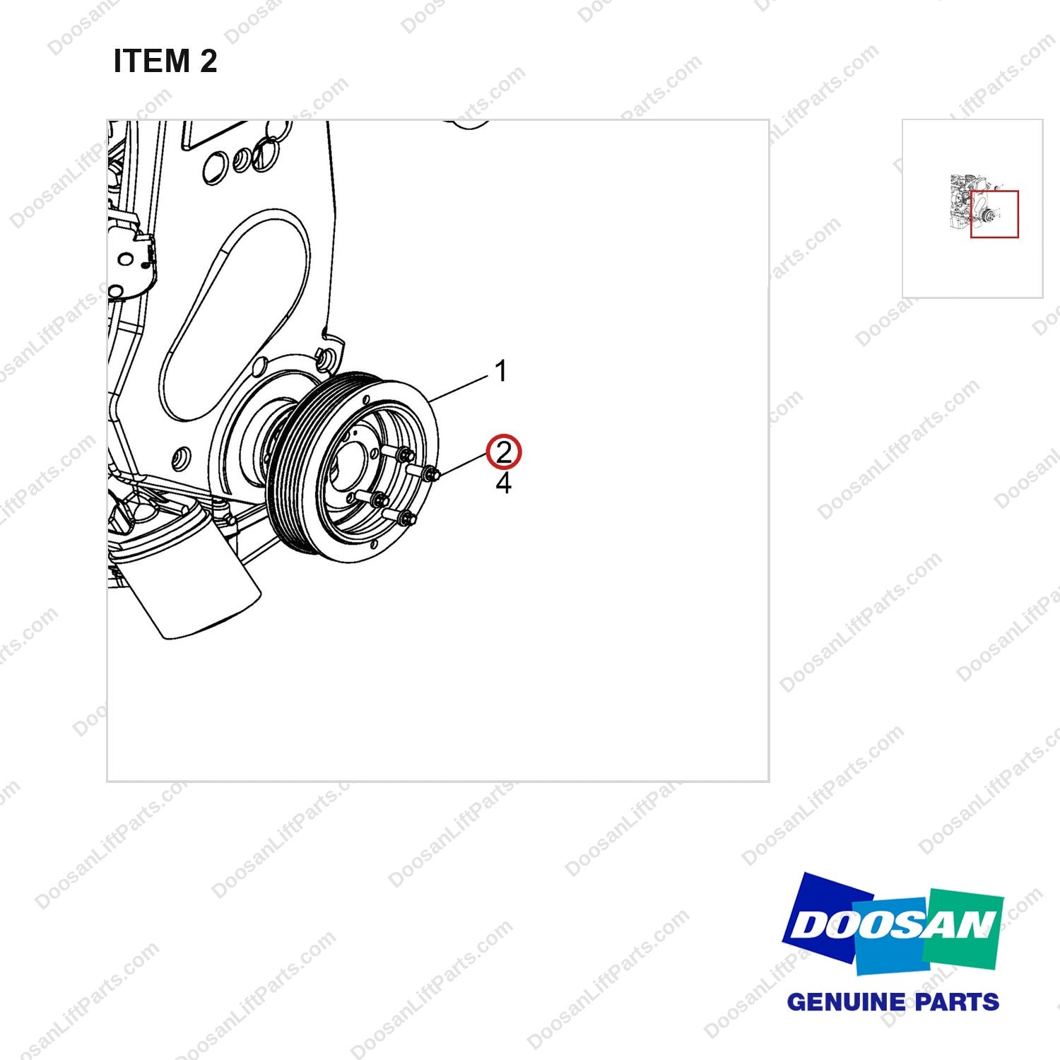 A413779 PULLEY - parts diagram, item 2 shown - genuine Doosan / Bobcat forklift part