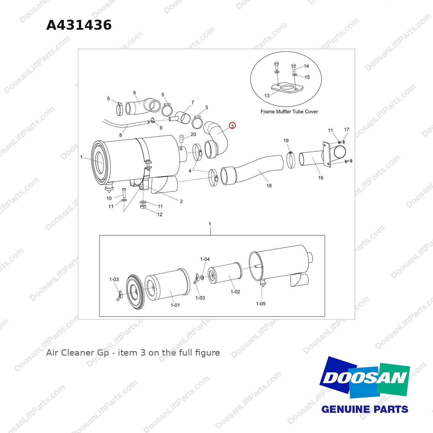 A431436 Air Cleaner Gp - full parts diagram, item 3 marked - genuine Doosan / Bobcat forklift part