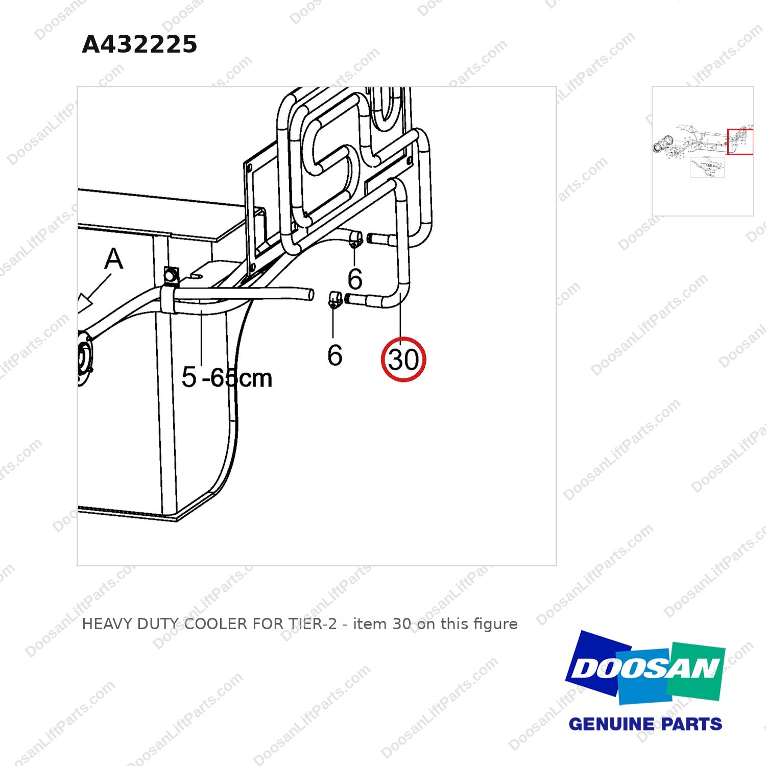 A432225 HEAVY DUTY COOLER FOR TIER-2 - parts diagram, item 30 shown - genuine Doosan / Bobcat forklift part