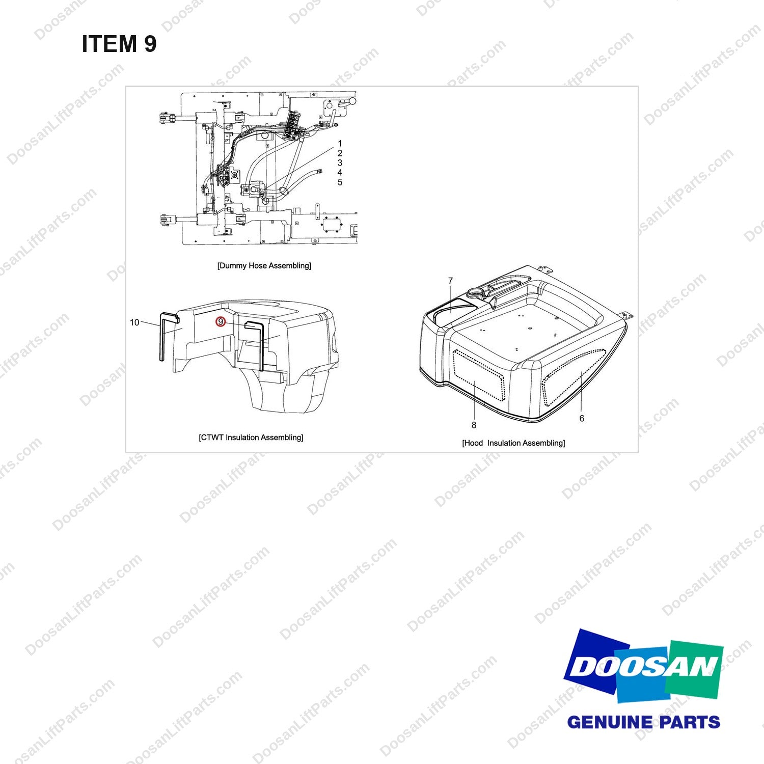 A432855 CHANGE OVER ARRANGE,CABIN;DRAWING FOR AD - full parts diagram, item 9 marked - genuine Doosan / Bobcat forklift part