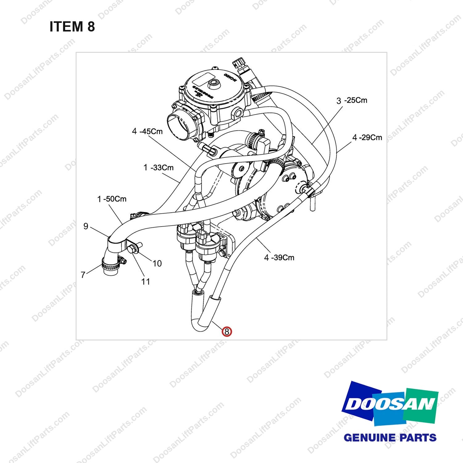 A433625 Hose Gp(G643E) - full parts diagram, item 8 marked - genuine Doosan / Bobcat forklift part