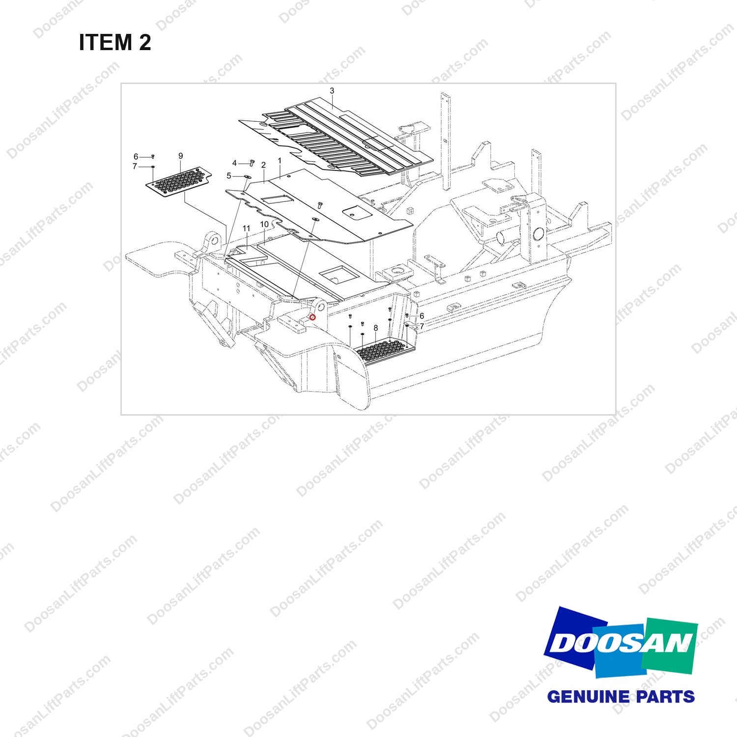 A441108 Floor Plate Gp - full parts diagram, item 2 marked - genuine Doosan / Bobcat forklift part