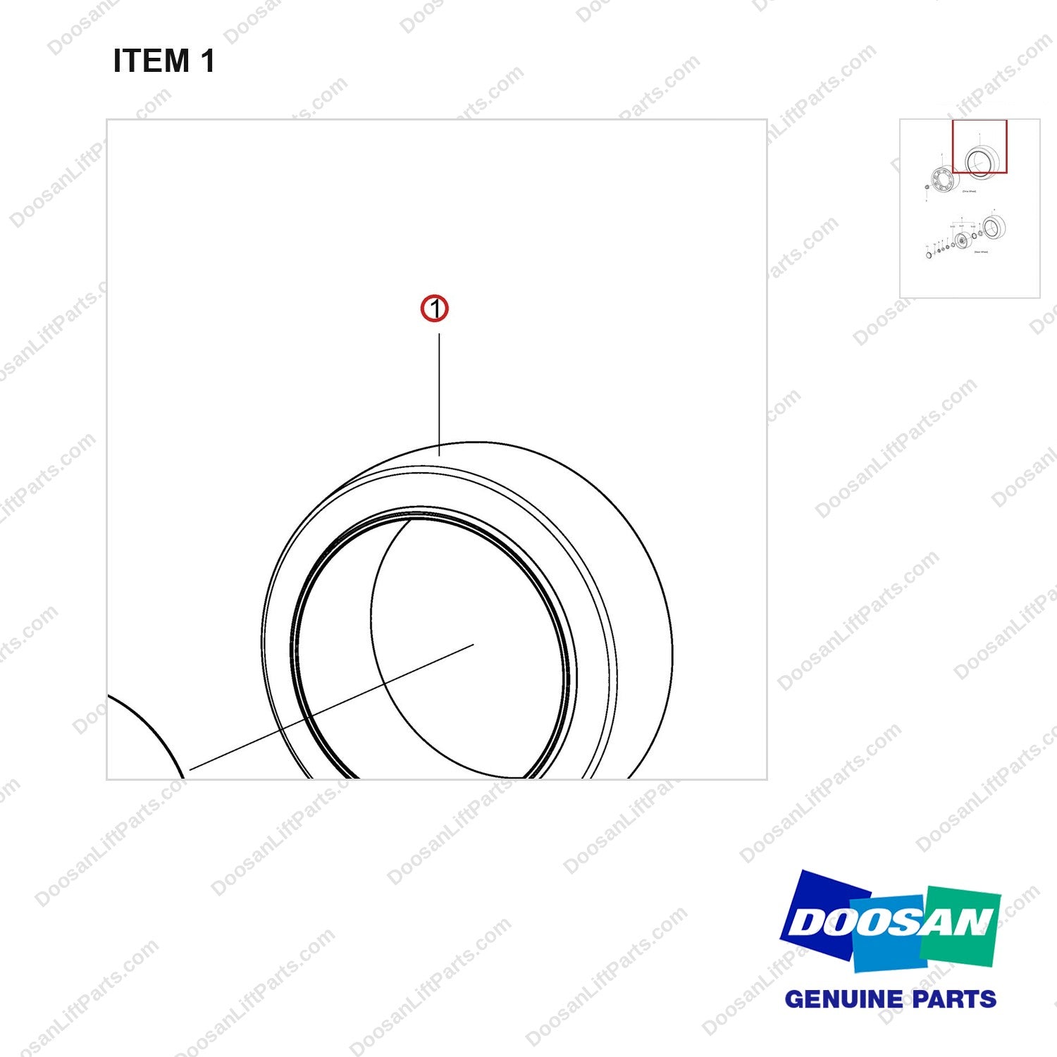 A443301 CUSHION,PLAIN,WIDE - parts diagram, item 1 shown - genuine Doosan / Bobcat forklift part