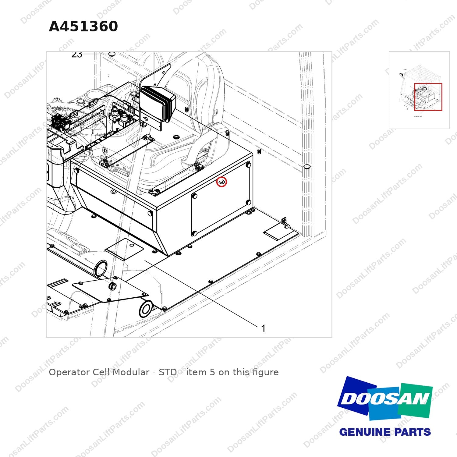 A451360 Operator Cell Modular - STD - parts diagram, item 5 shown - genuine Doosan / Bobcat forklift part