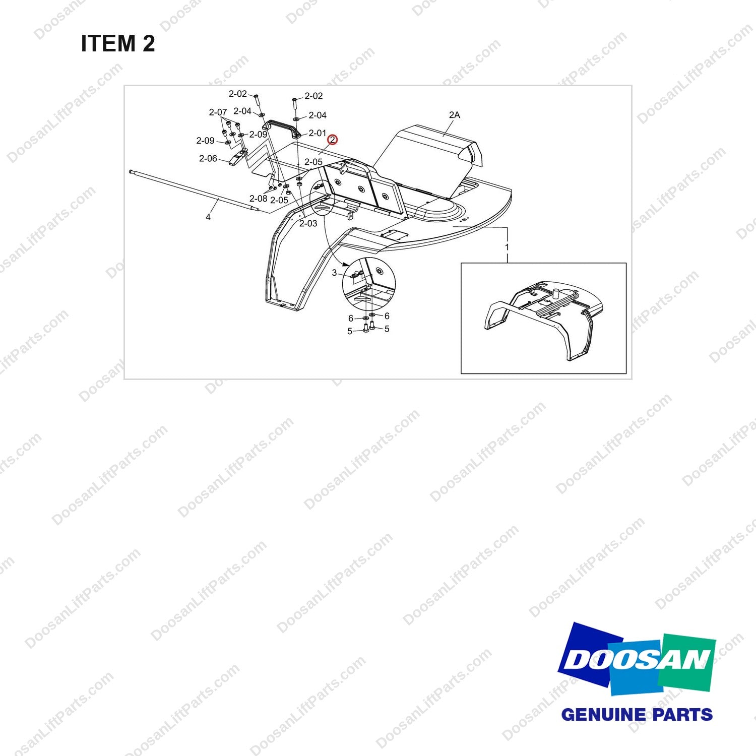A451688 Hood Ass'y - full parts diagram, item 2 marked - genuine Doosan / Bobcat forklift part