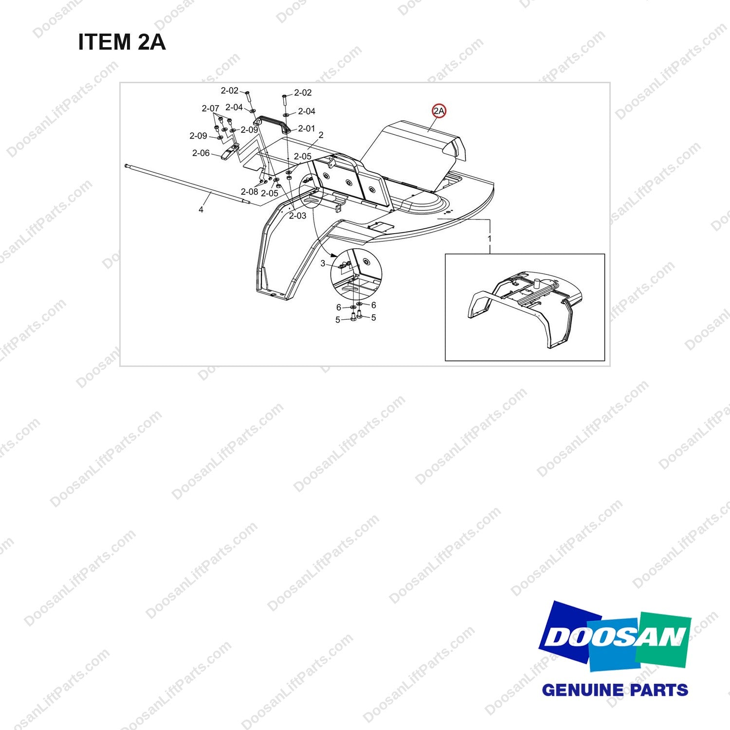 A451693 Hood Ass'y - full parts diagram, item 2A marked - genuine Doosan / Bobcat forklift part