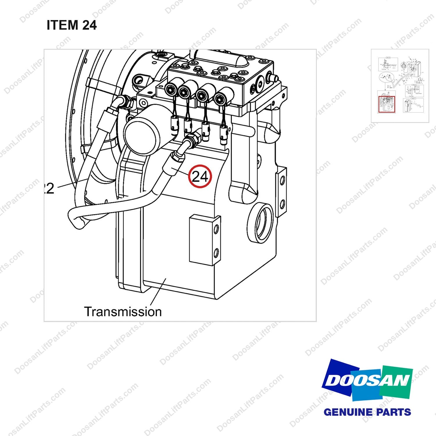 A451877 Lines Gp-Coolant - Engine & Transmission - parts diagram, item 24 shown - genuine Doosan / Bobcat forklift part